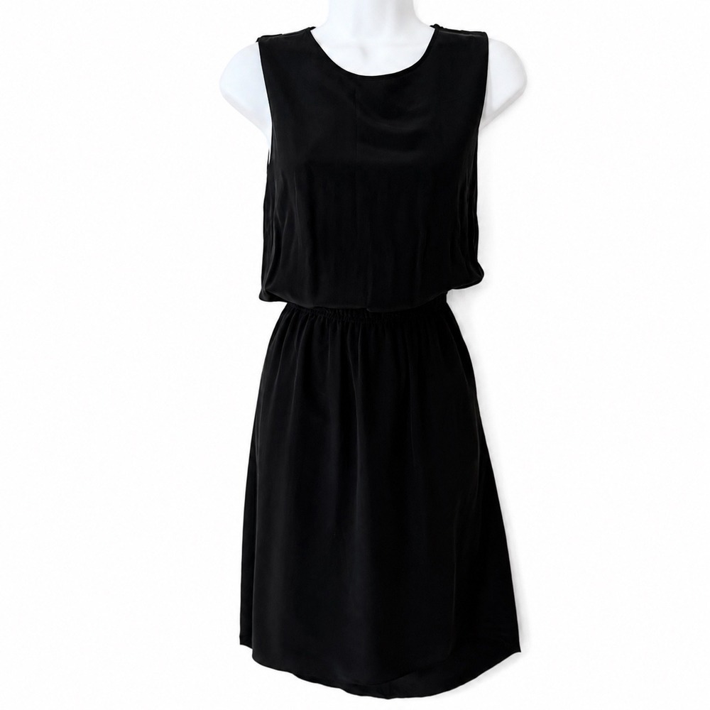 Bel Air Bea Black Silk Cowl Back Mesh Polka Dot Dress Sleeveless Elastic Waist‎